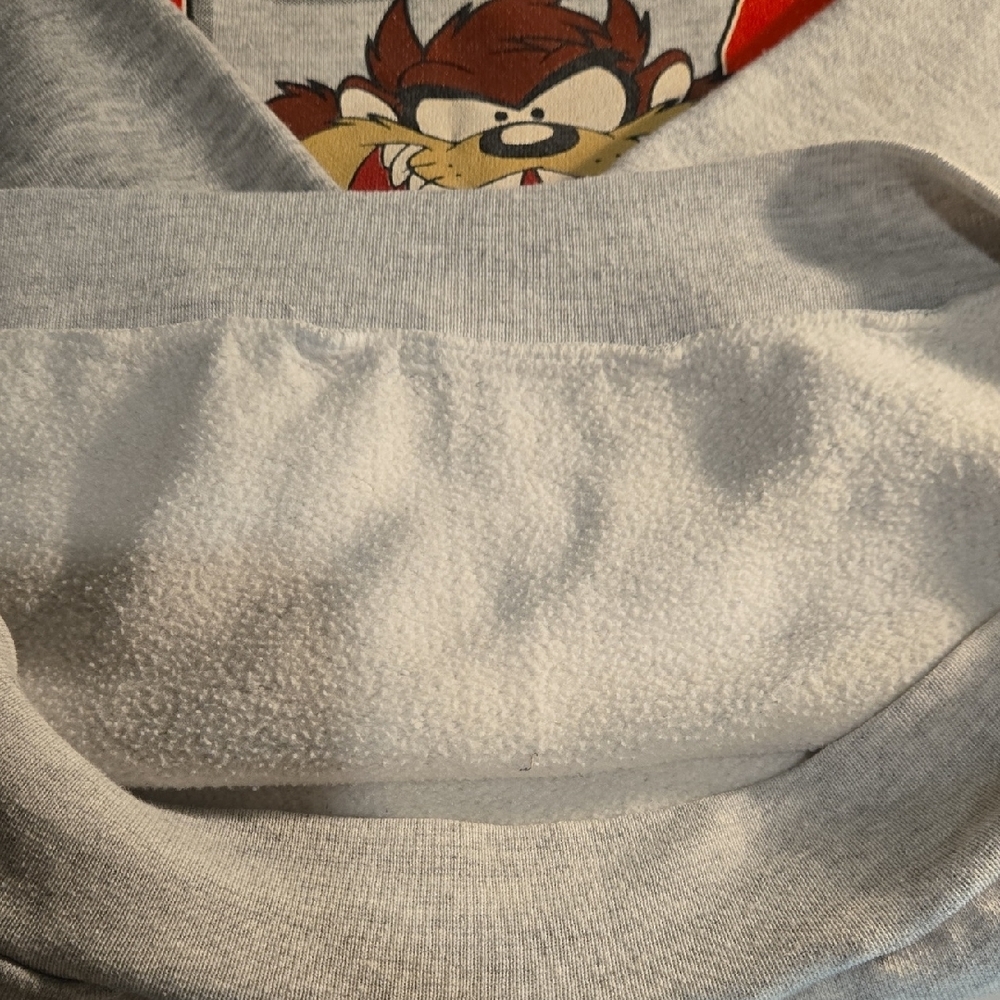 Vintage 1992 Looney Tunes Taz Gray Sweatshirt Velva Sheen Tag Adult Large - Picture 8 of 8